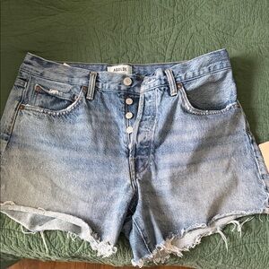 Agolde Light Blue Distressed Jean Shorts